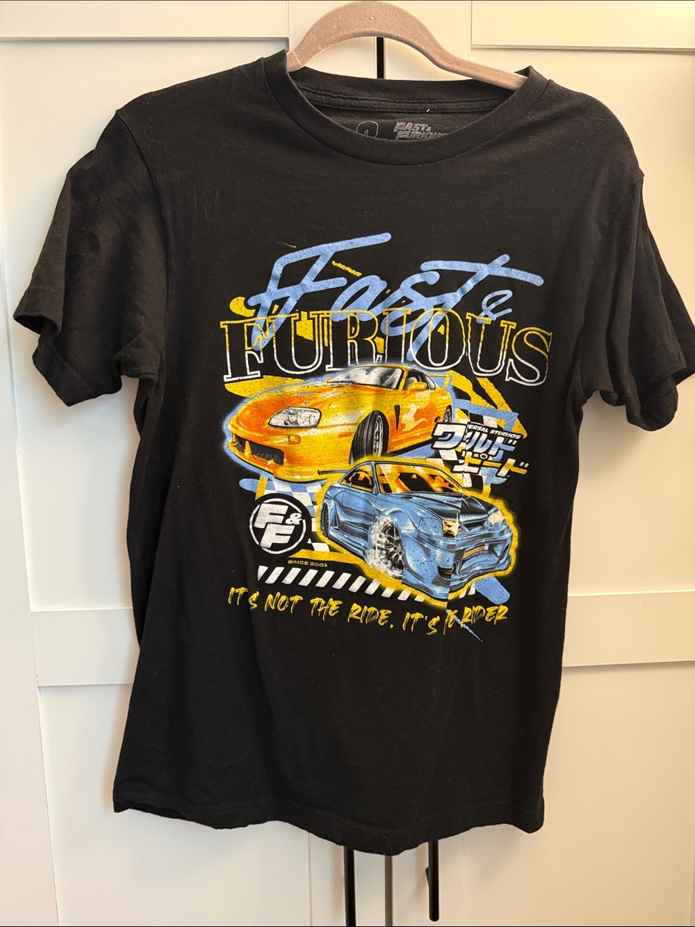 Fast & Furious Graphic Tee - Black with Yellow & Blue Car Artwork